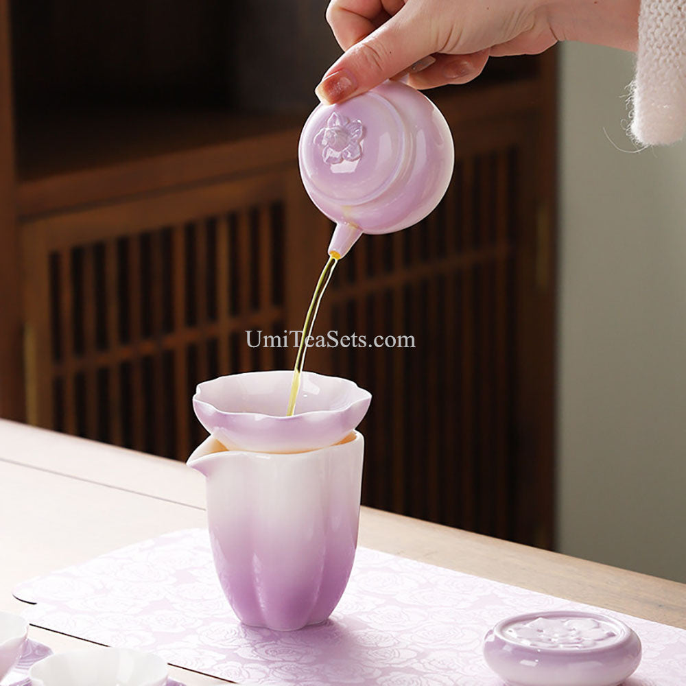 Gradient Purple Lotus Porcelain Tea Set