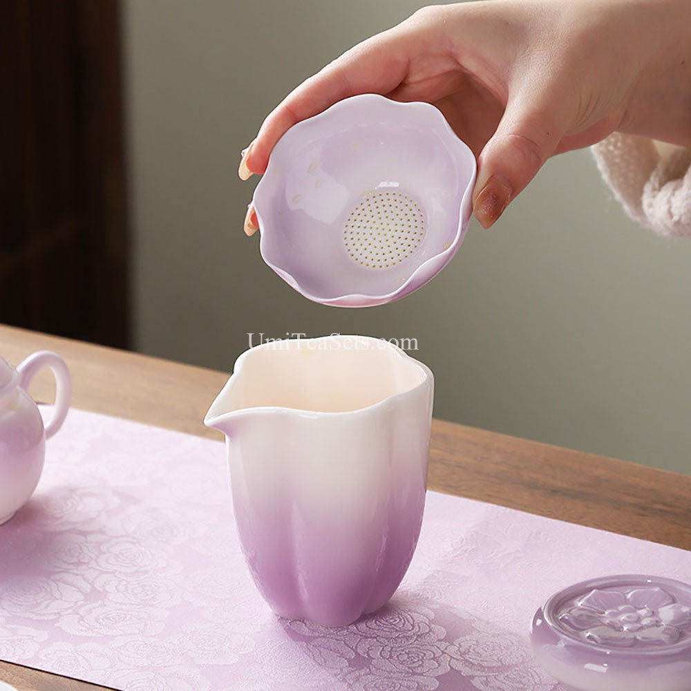 Gradient Purple Lotus Porcelain Tea Set