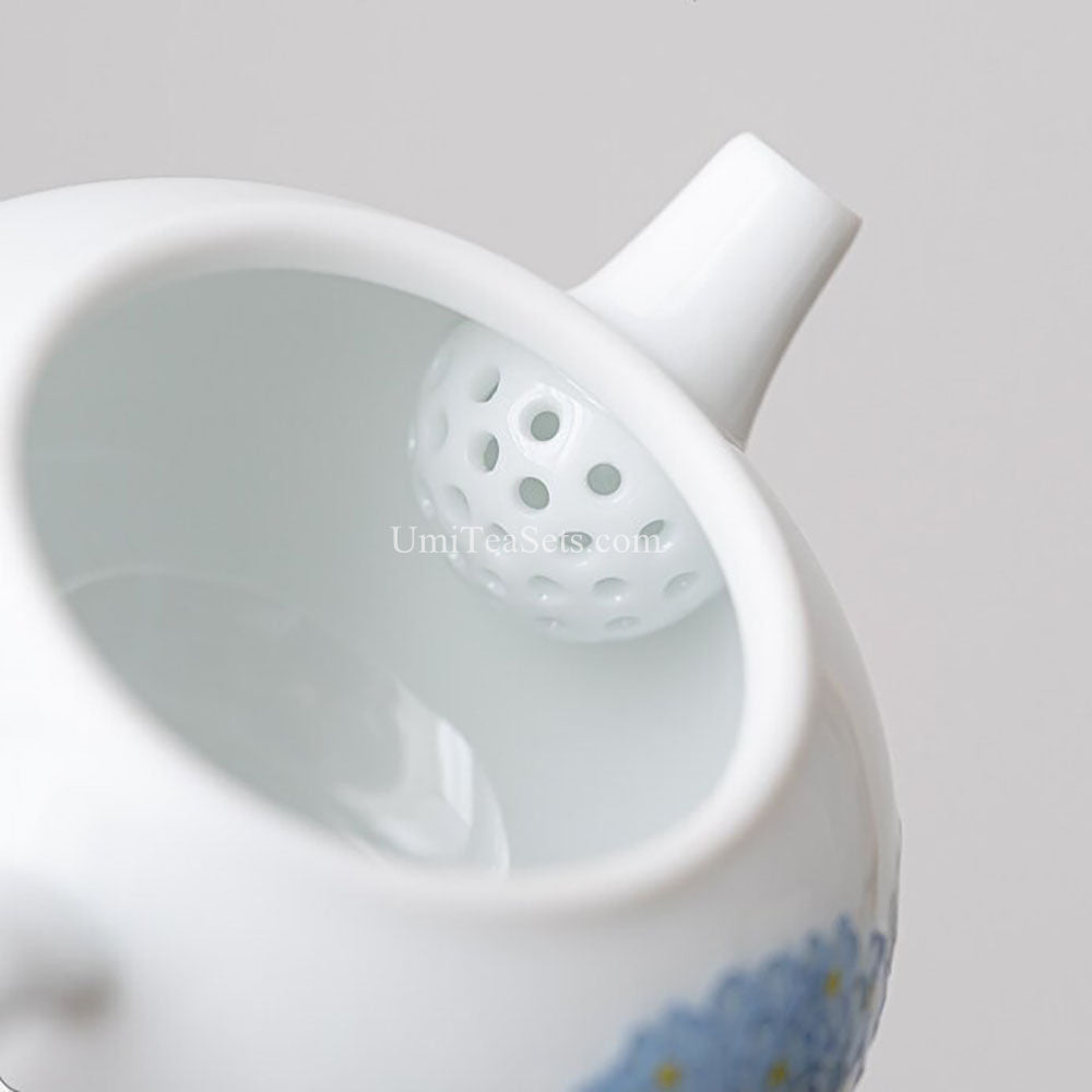Blue Hydrangea Porcelain Tea Set with Gold Accents