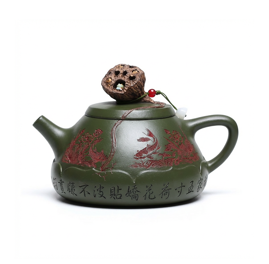 Yixing Green Clay Lotus Shi Piao Teapot with Frog Lid