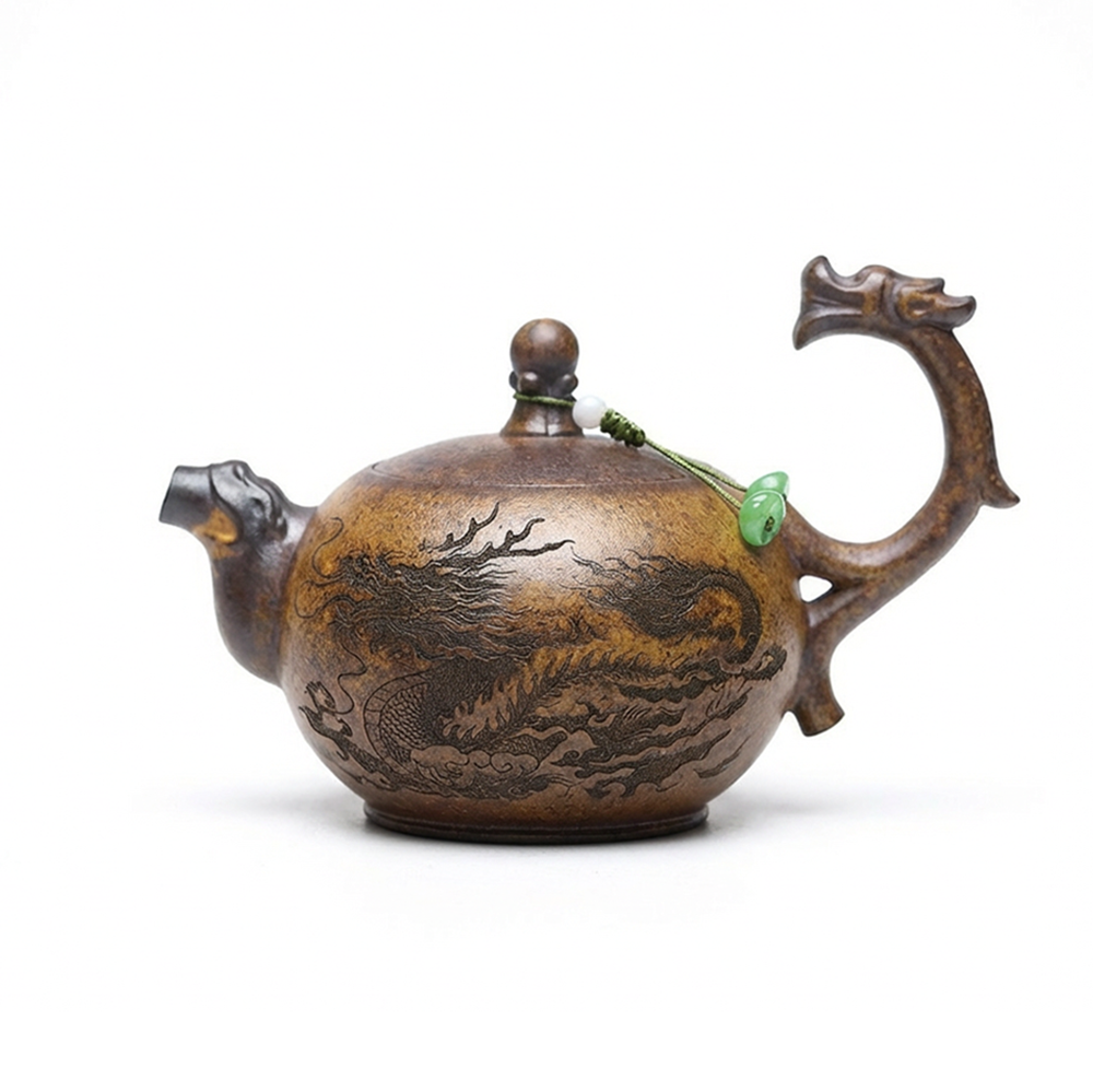 Yixing Dragon Bone Golden Sand Teapot with Luohan Design