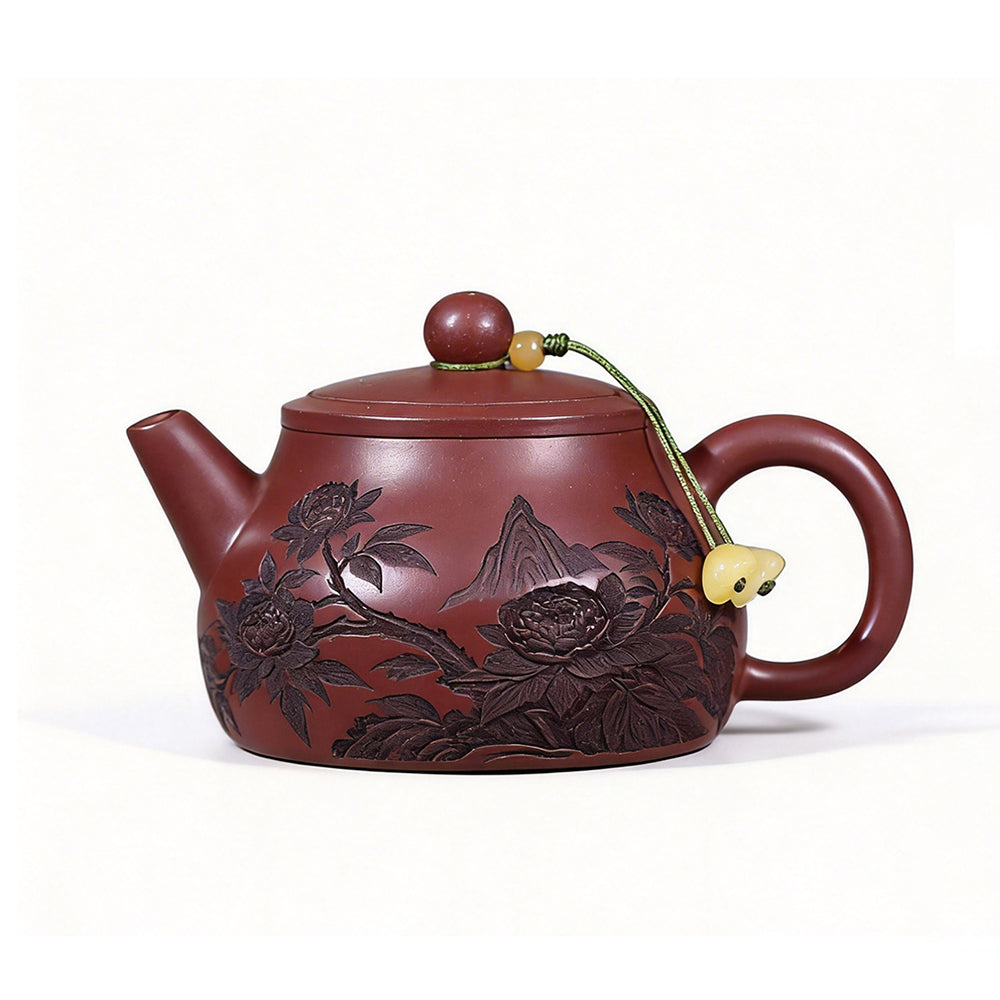 Yixing Purple Clay Peony Teapot Shi Piao 200ml