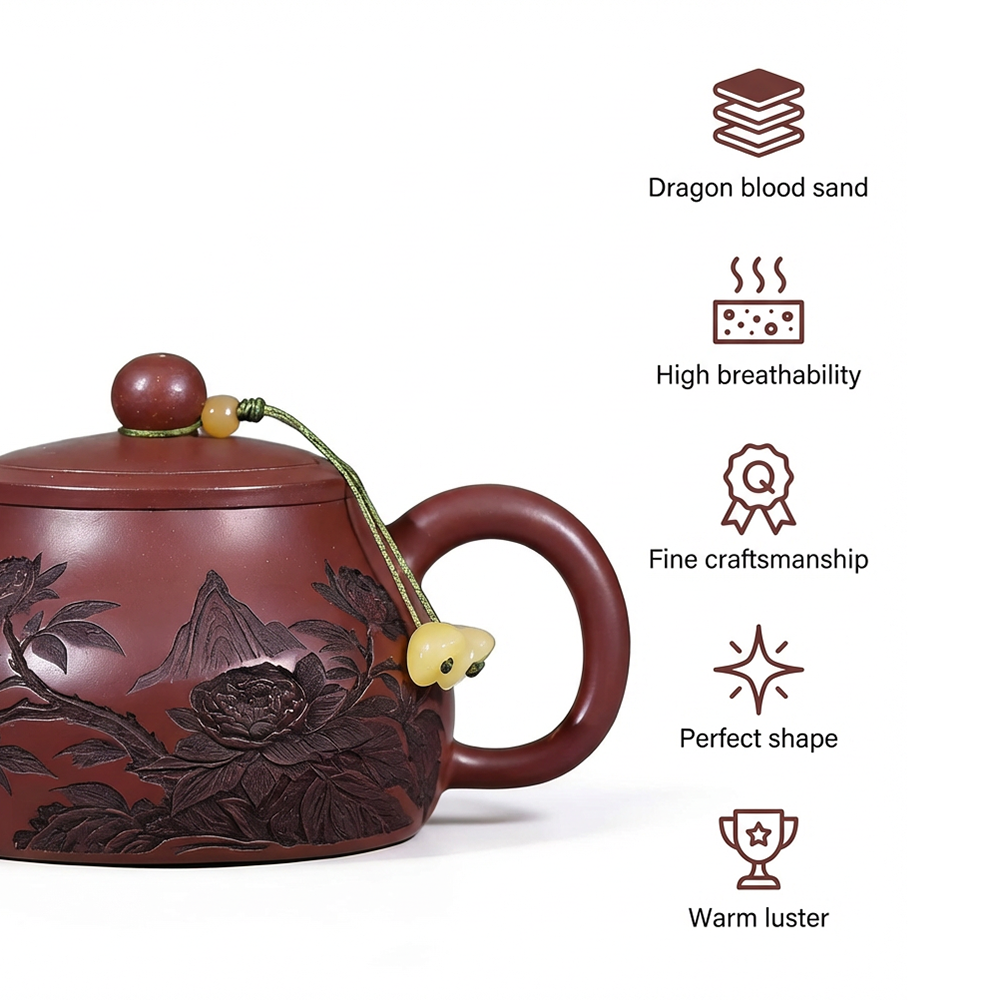 Yixing Purple Clay Peony Teapot Shi Piao 200ml