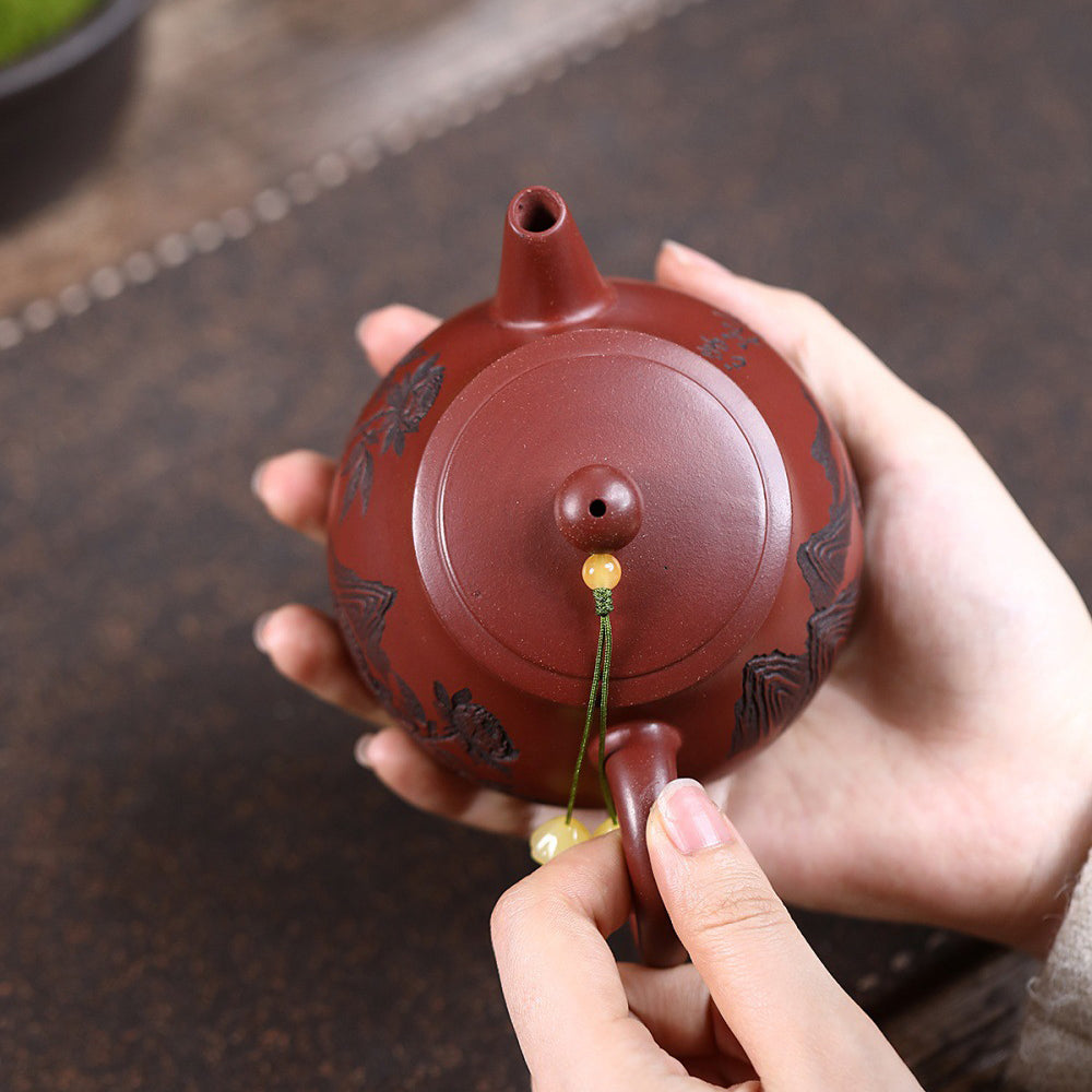 Yixing Purple Clay Peony Teapot Shi Piao 200ml