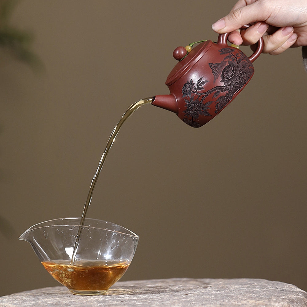 Yixing Purple Clay Peony Teapot Shi Piao 200ml