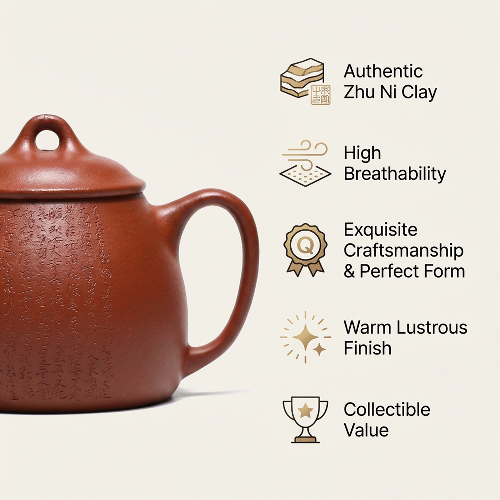 Yixing Zhu Ni Clay Calligraphy Teapot with Engraved Poem