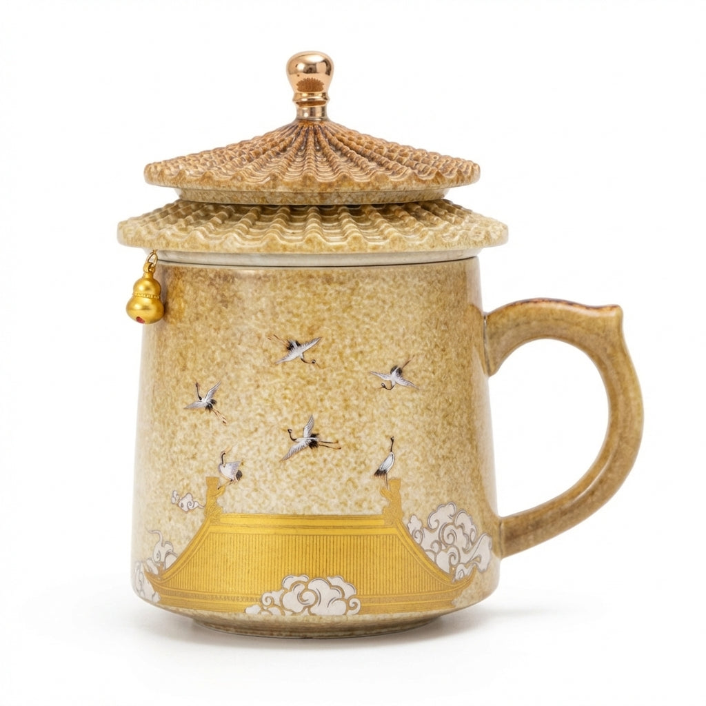 Ceramic Teacup with Eaves-Shaped Lid and Infuser