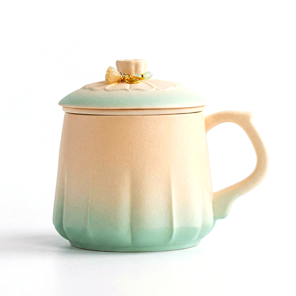Gradient Ceramic Tea Cup with Infuser and Lid