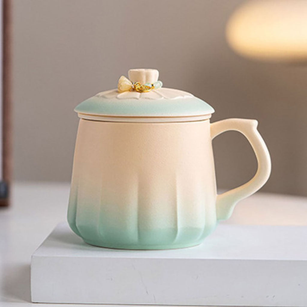Gradient Ceramic Tea Cup with Infuser and Lid
