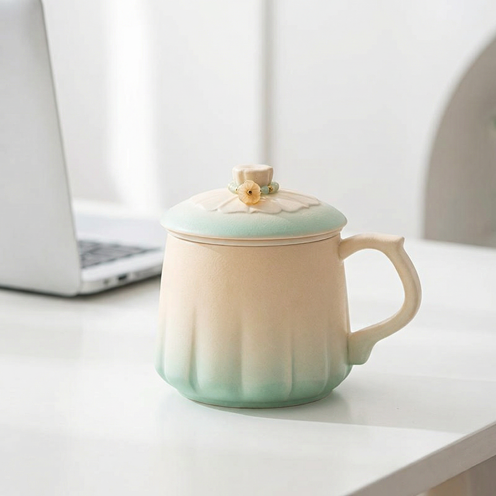 Gradient Ceramic Tea Cup with Infuser and Lid