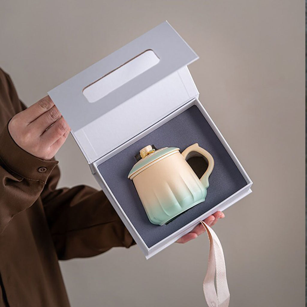 Gradient Ceramic Tea Cup with Infuser and Lid