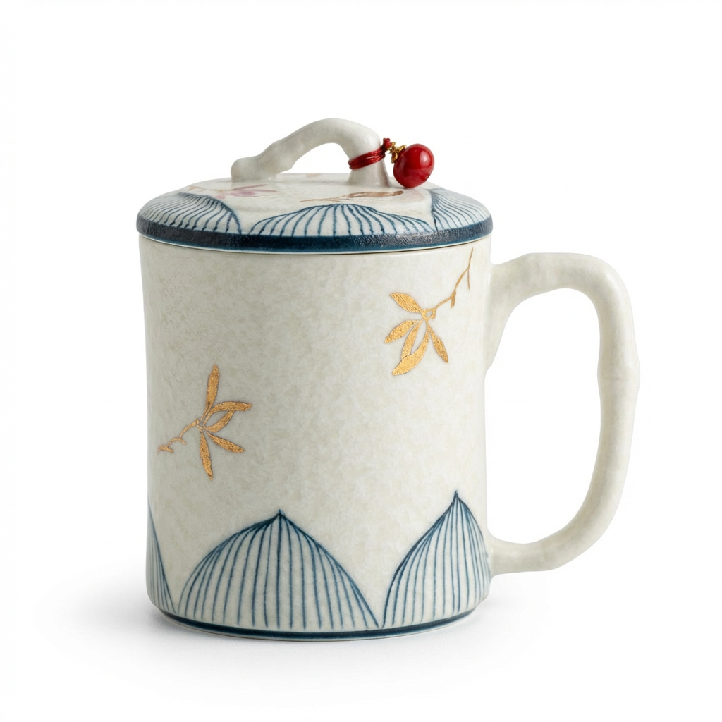 Ceramic Bamboo Orchid Tea Cup with Infuser