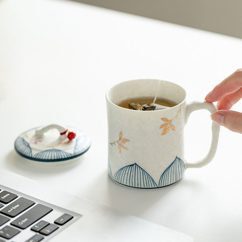 Ceramic Bamboo Orchid Tea Cup with Infuser