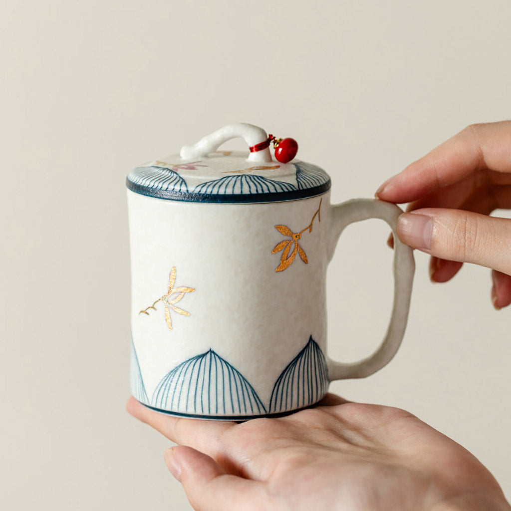 Ceramic Bamboo Orchid Tea Cup with Infuser
