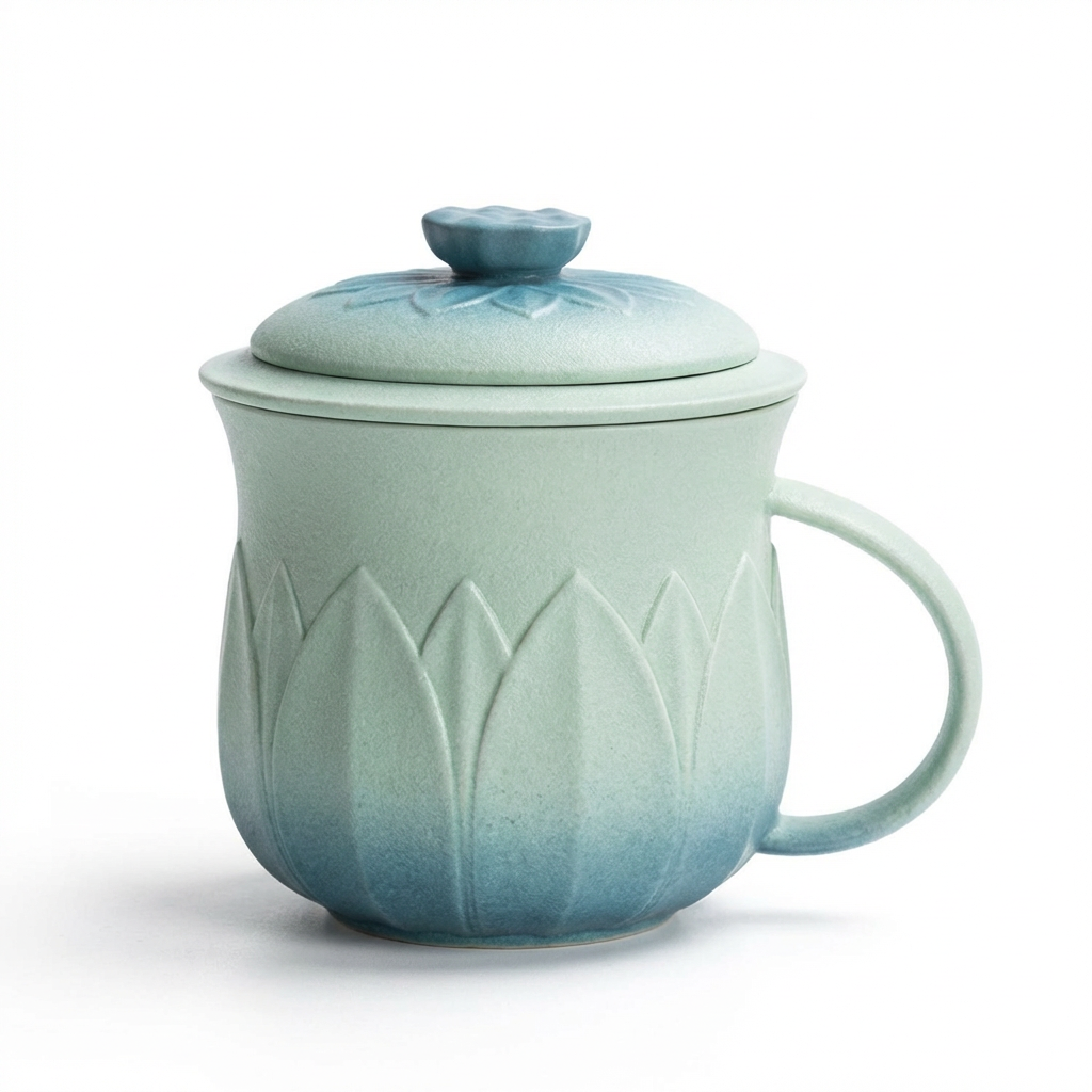 Gradient Lotus Ceramic Tea Cup with Infuser and Lid