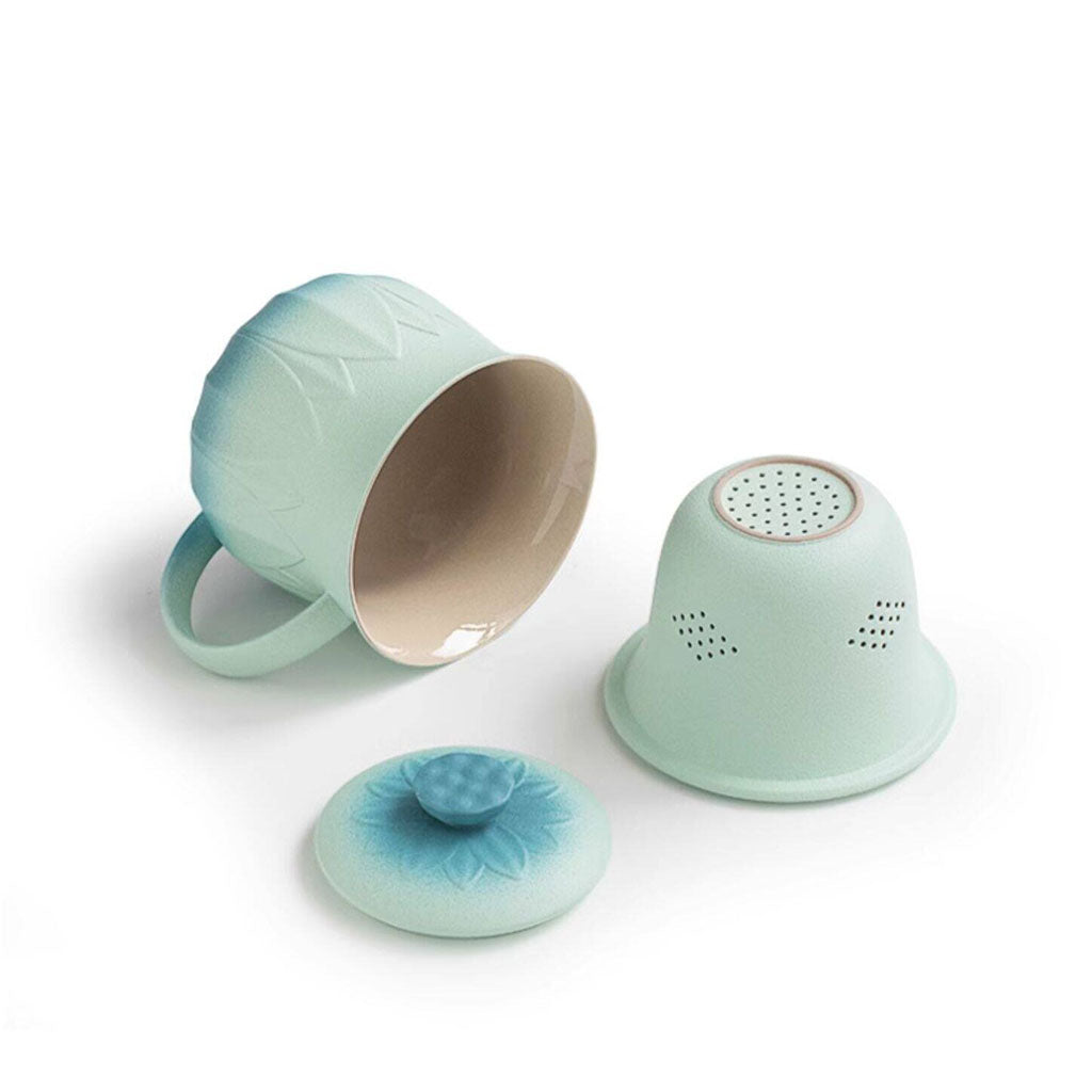 Gradient Lotus Ceramic Tea Cup with Infuser and Lid