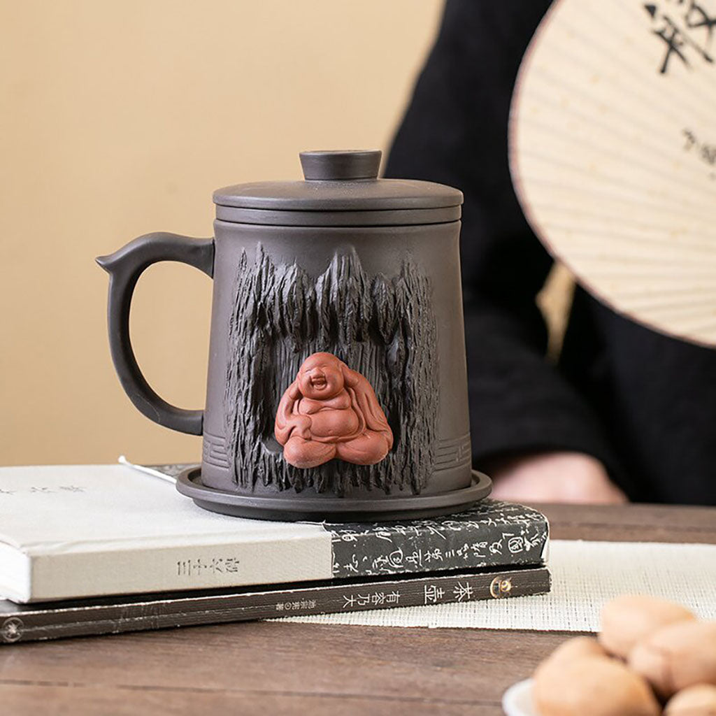 Maitreya Buddha Purple Clay Tea Cup with Infuser