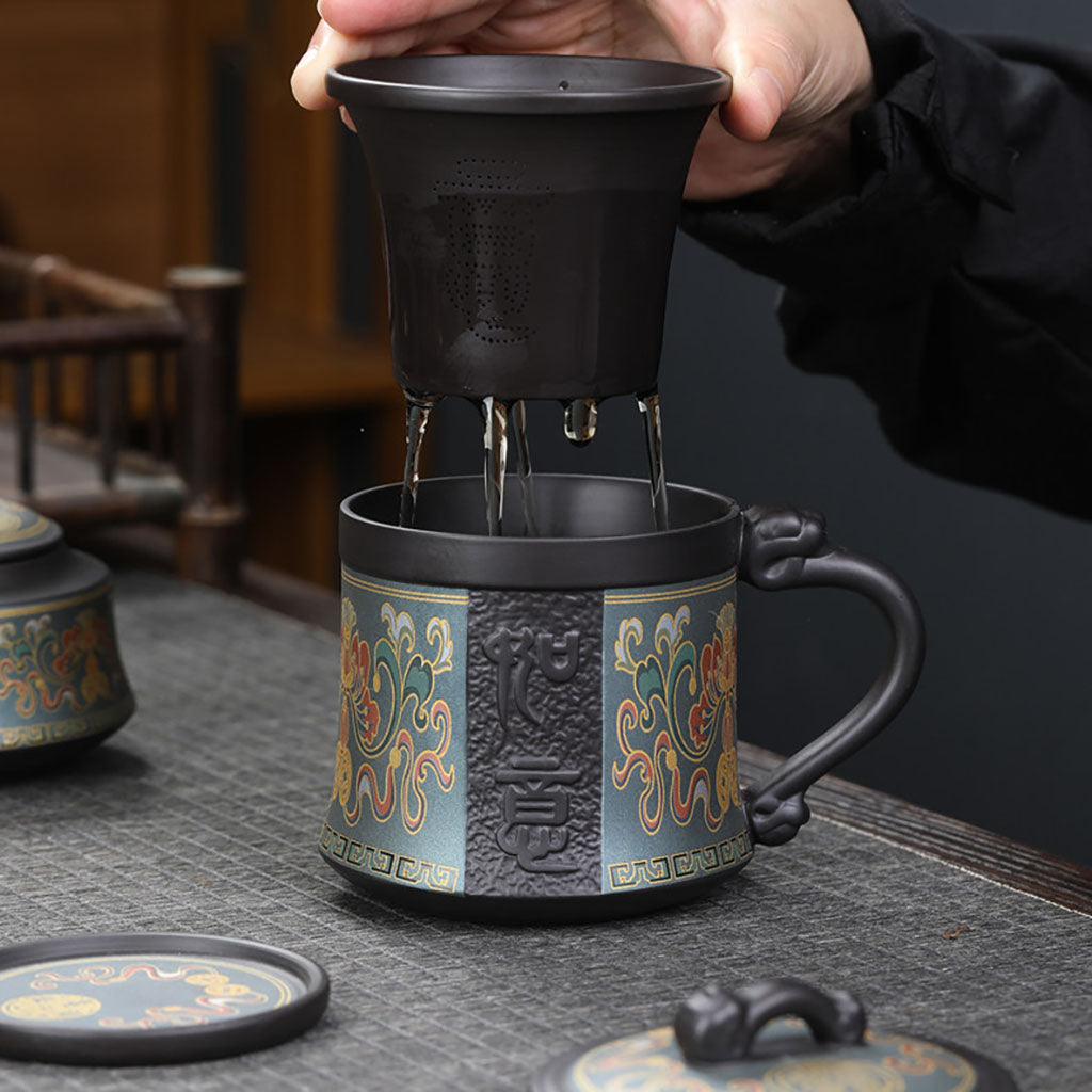 Yixing Purple Clay Tea Cup with Infuser and Lid