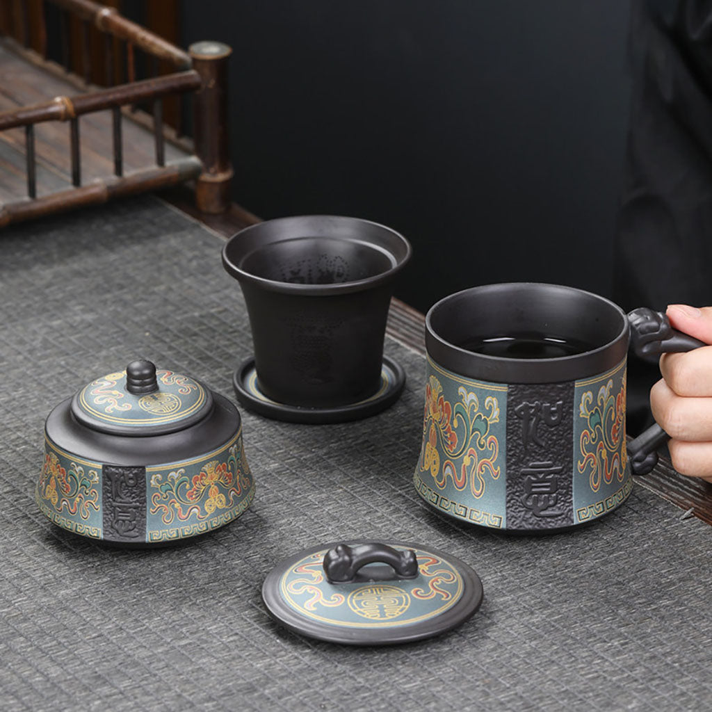Yixing Purple Clay Tea Cup with Infuser and Lid