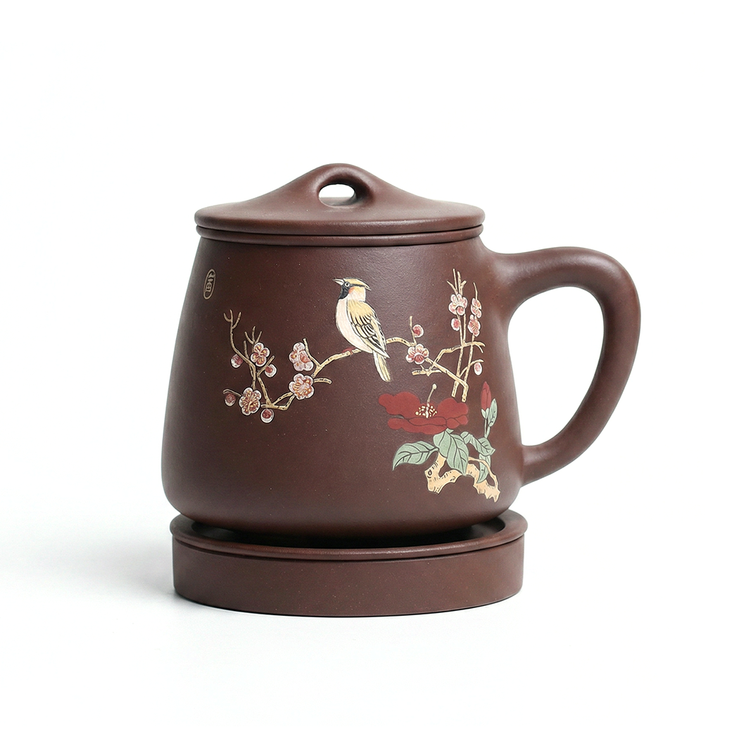 Yixing Purple Clay Tea Cup with Lid and Infuser