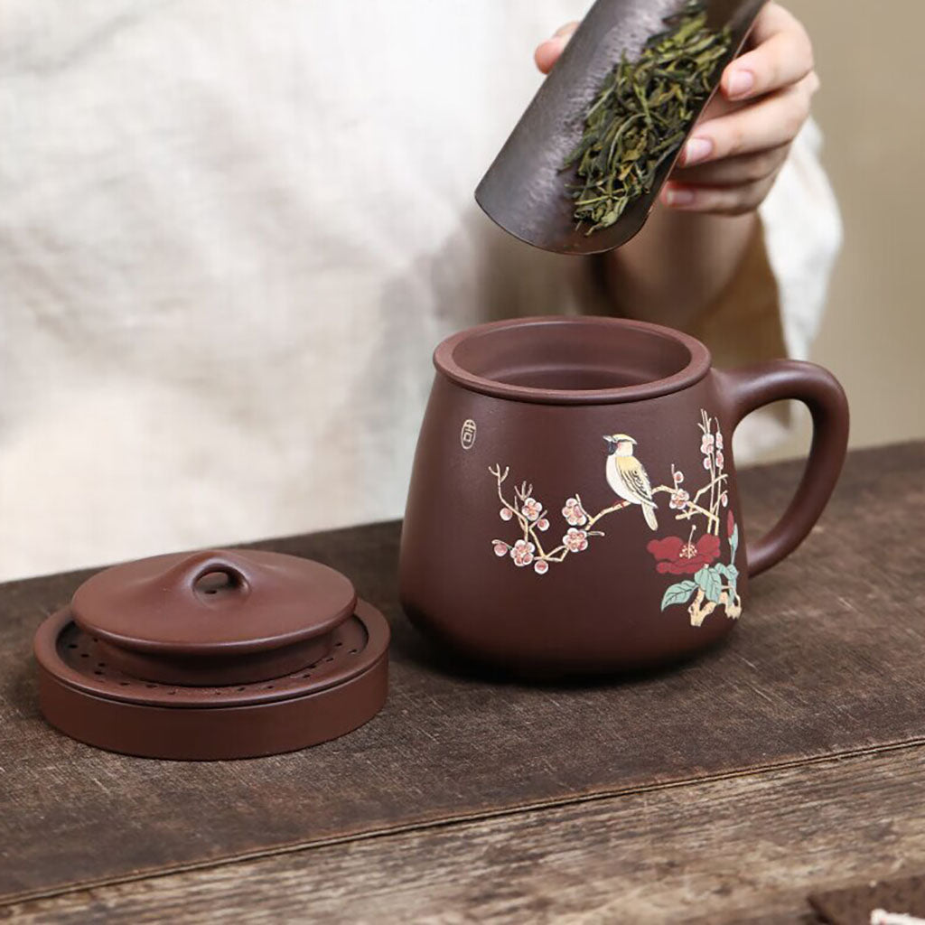 Yixing Purple Clay Tea Cup with Lid and Infuser