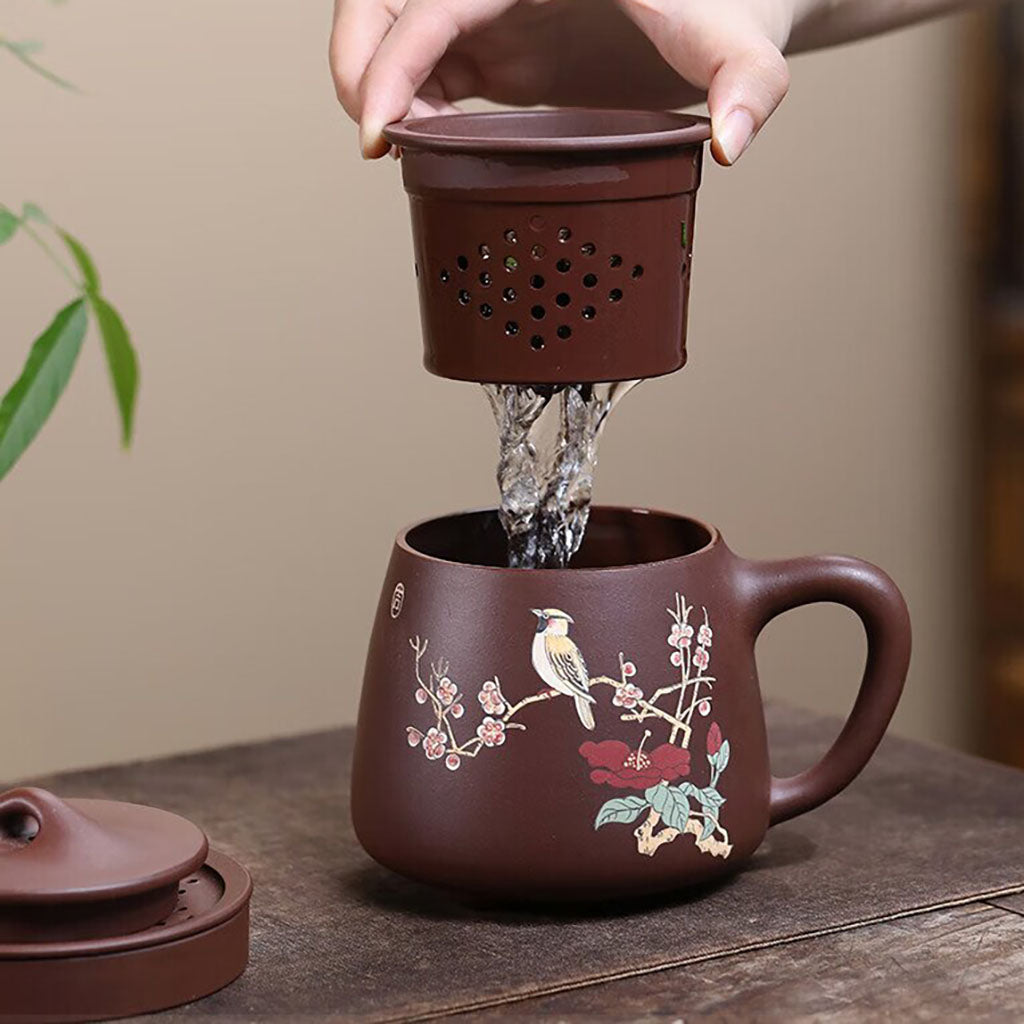 Yixing Purple Clay Tea Cup with Lid and Infuser