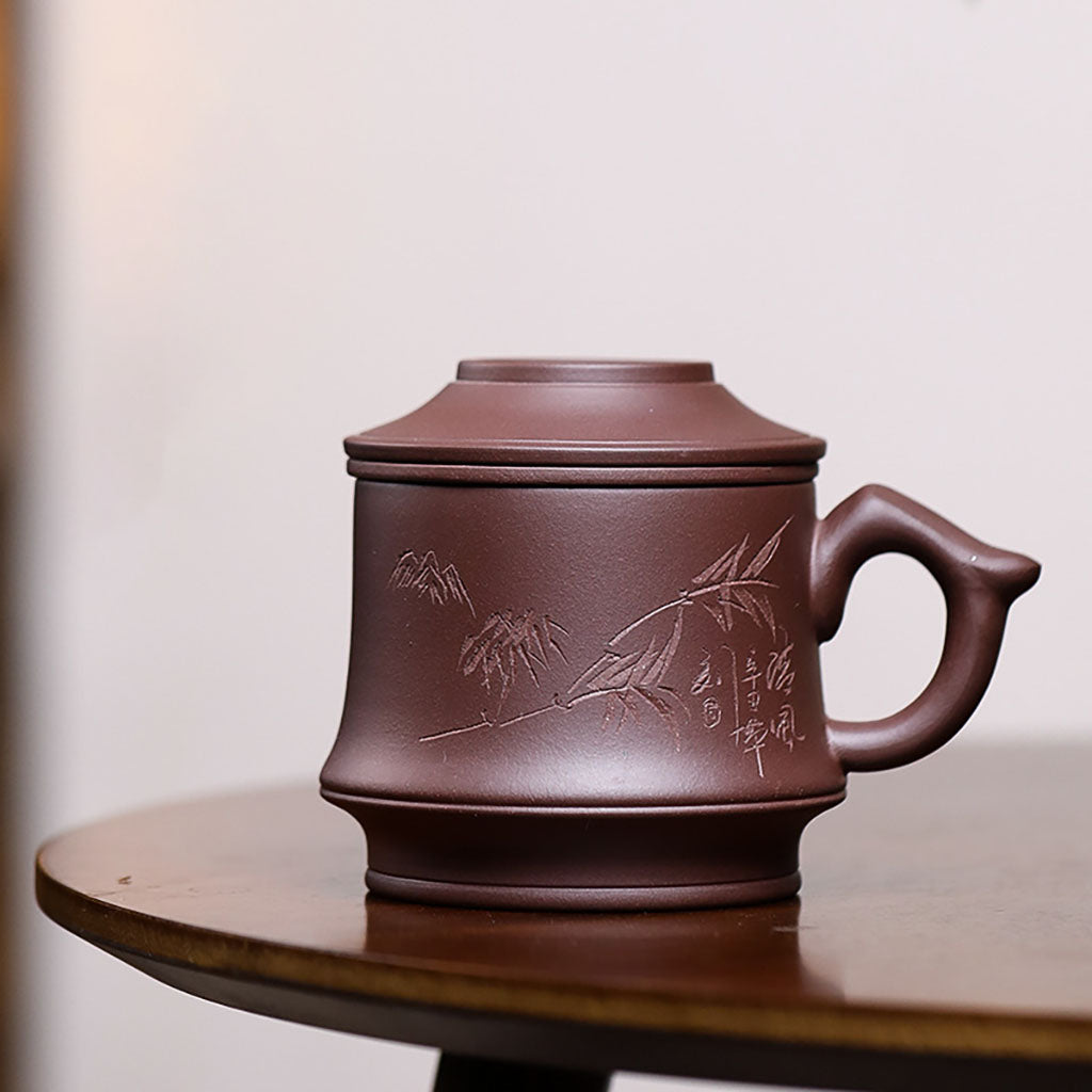 Yixing Purple Clay Tea Cup with Bamboo Infuser and Lid