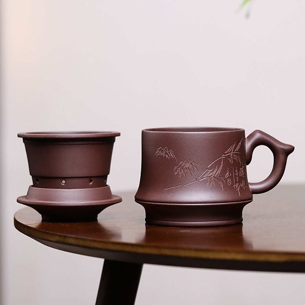 Yixing Purple Clay Tea Cup with Bamboo Infuser and Lid