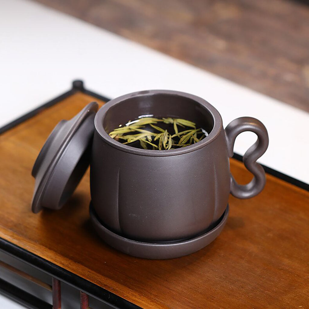 Yixing Black Clay Tea Cup with Removable Infuser and Lid