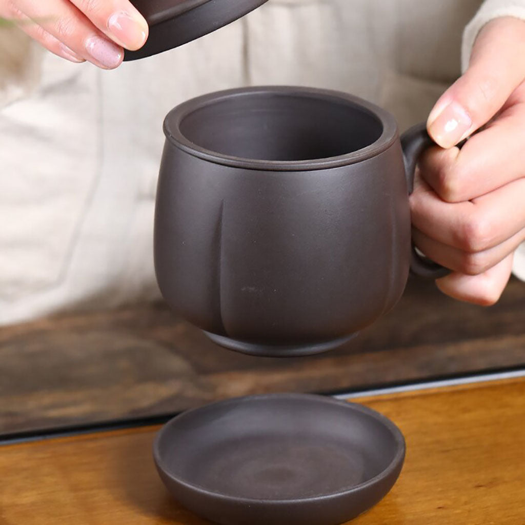 Yixing Black Clay Tea Cup with Removable Infuser and Lid