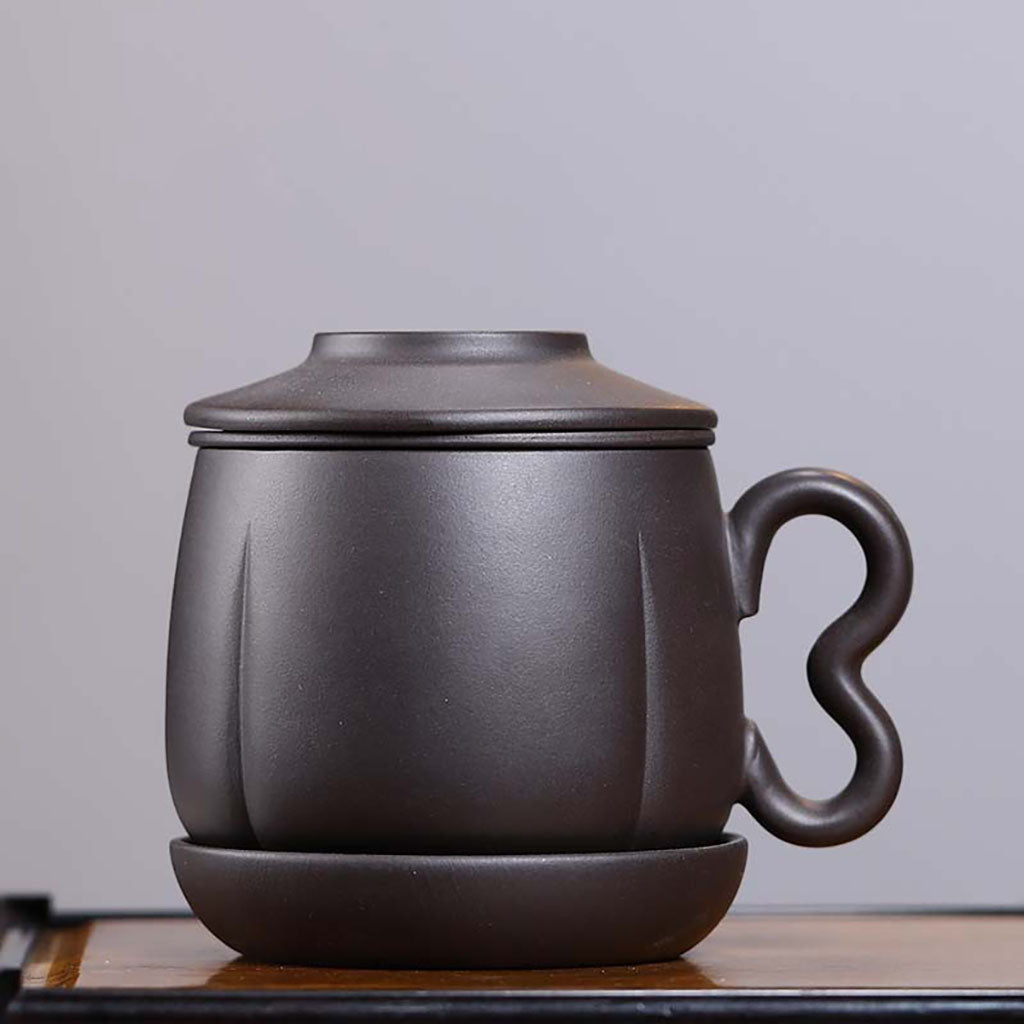 Yixing Black Clay Tea Cup with Removable Infuser and Lid