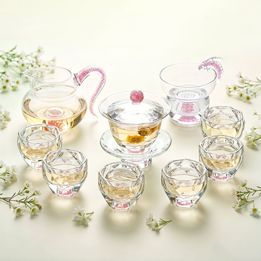 Pink Diamond Crystal Glass Tea Set with Gaiwan and Cups