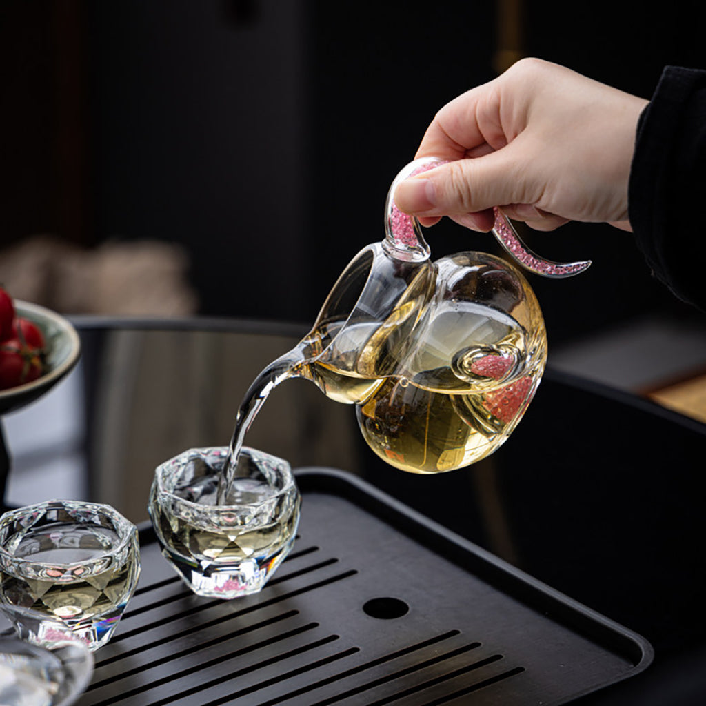Pink Diamond Crystal Glass Tea Set with Gaiwan and Cups