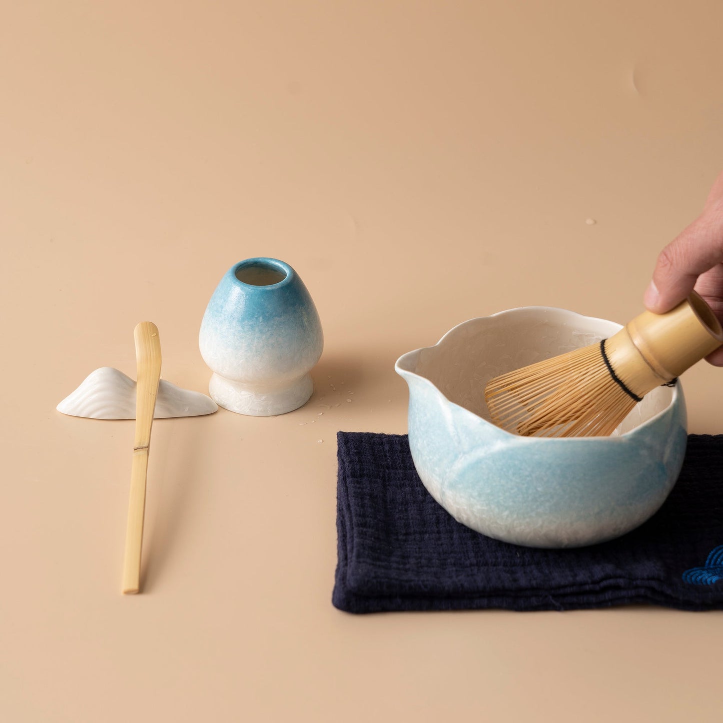 Ceramic Pink Flower Matcha Tea Set with Glass Cups and Bamboo Whisk