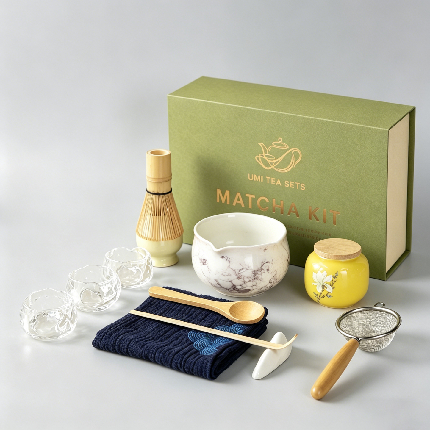 Japanese Marble-Textured Ceramic Matcha Tea Set with Accessories