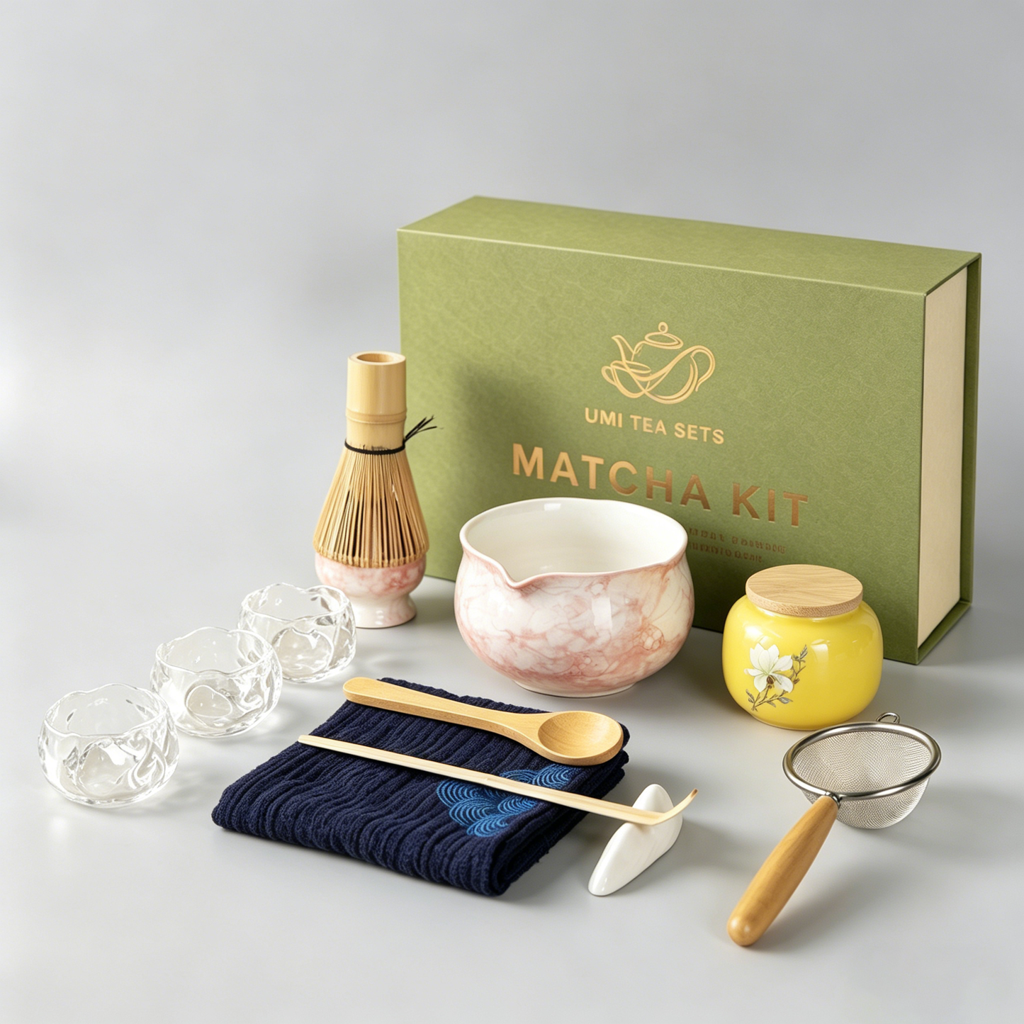 Japanese Marble-Textured Ceramic Matcha Tea Set with Accessories