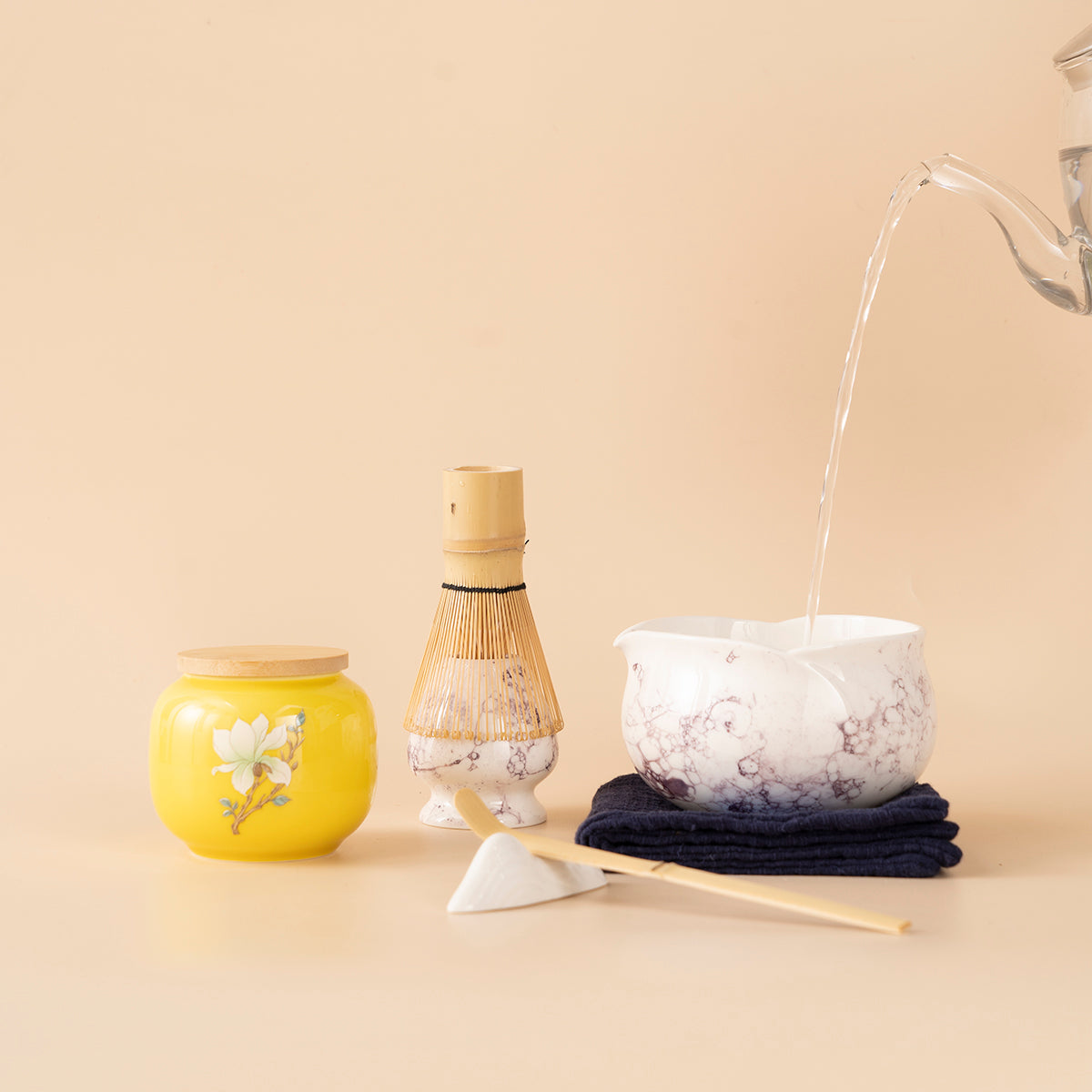 Japanese Marble-Textured Ceramic Matcha Tea Set with Accessories