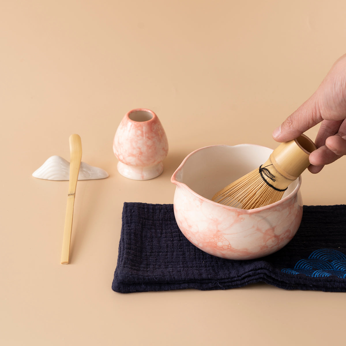 Japanese Marble-Textured Ceramic Matcha Tea Set with Accessories