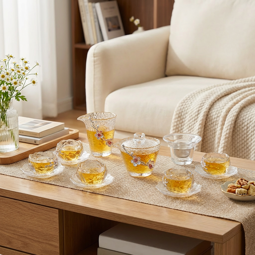 Silver Plum Blossom Crystal Glass Tea Set