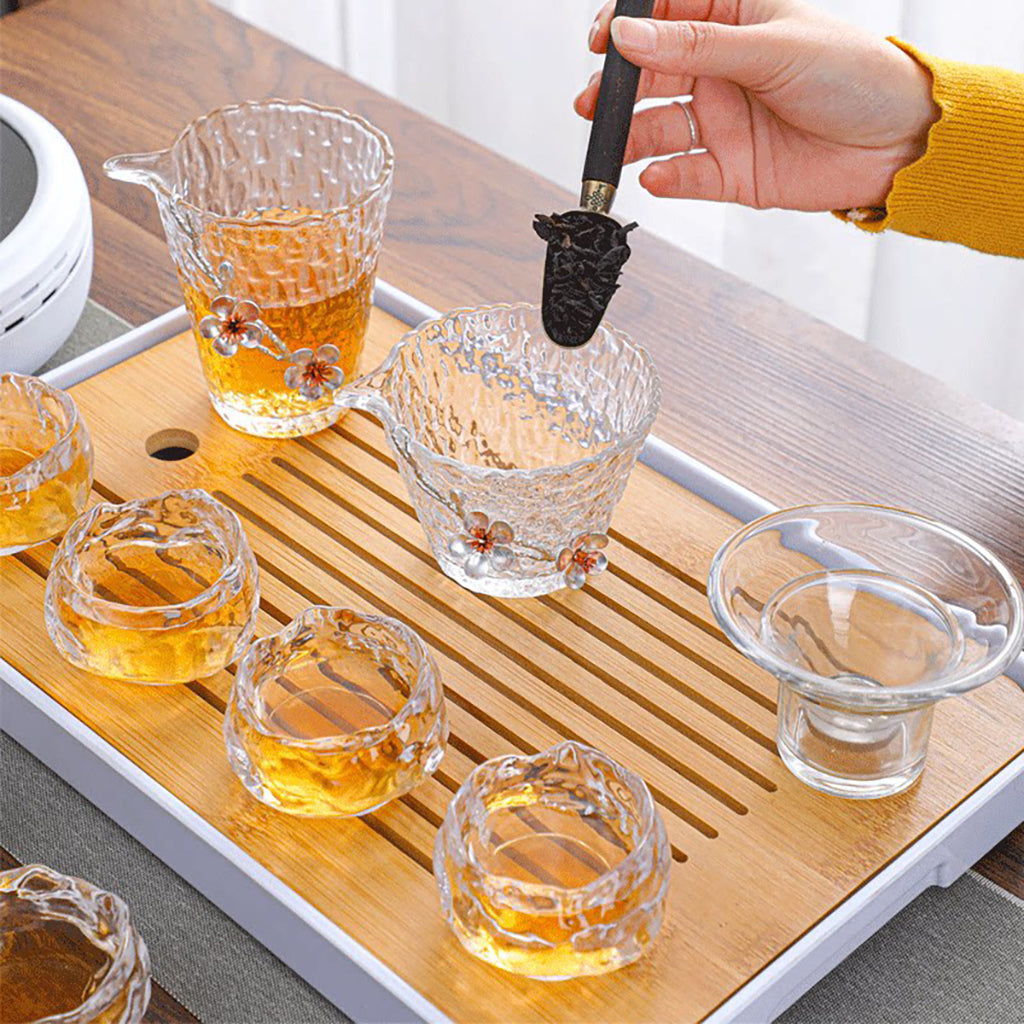 Silver Plum Blossom Crystal Glass Tea Set