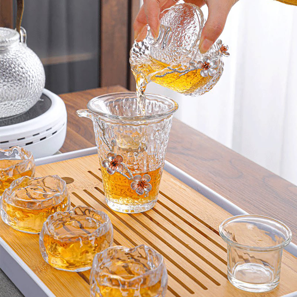 Silver Plum Blossom Crystal Glass Tea Set
