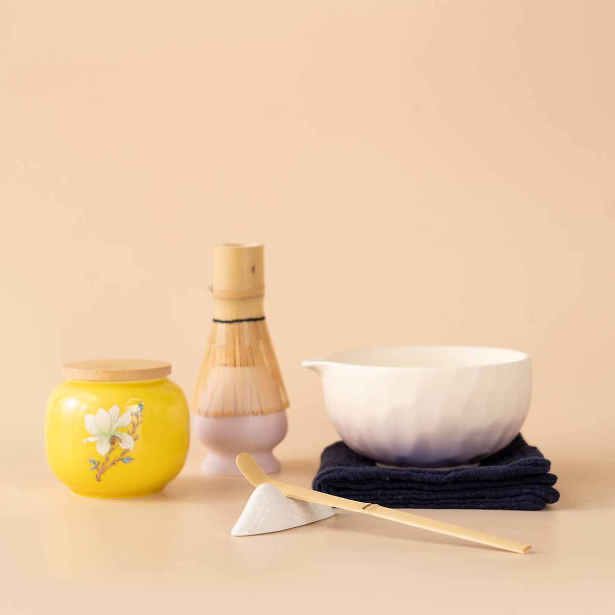 Gradient Green Ceramic Matcha Tea Set with Bamboo Whisk and Teacups