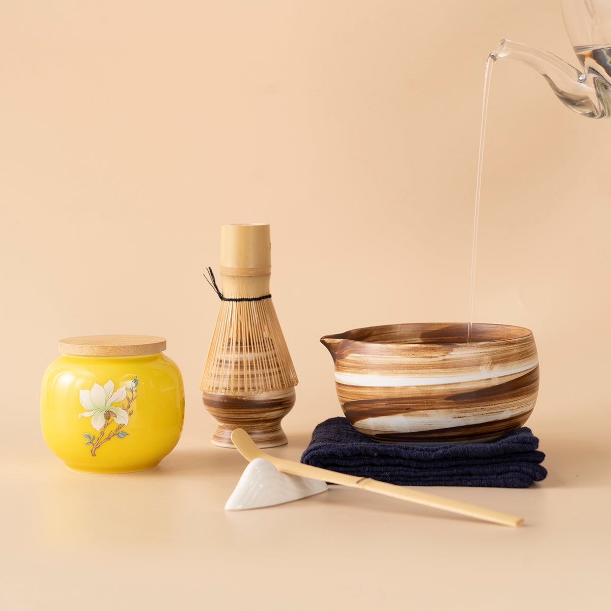 Handcrafted Japanese Matcha Tea Set with Coarse Pottery Bowl and Cups