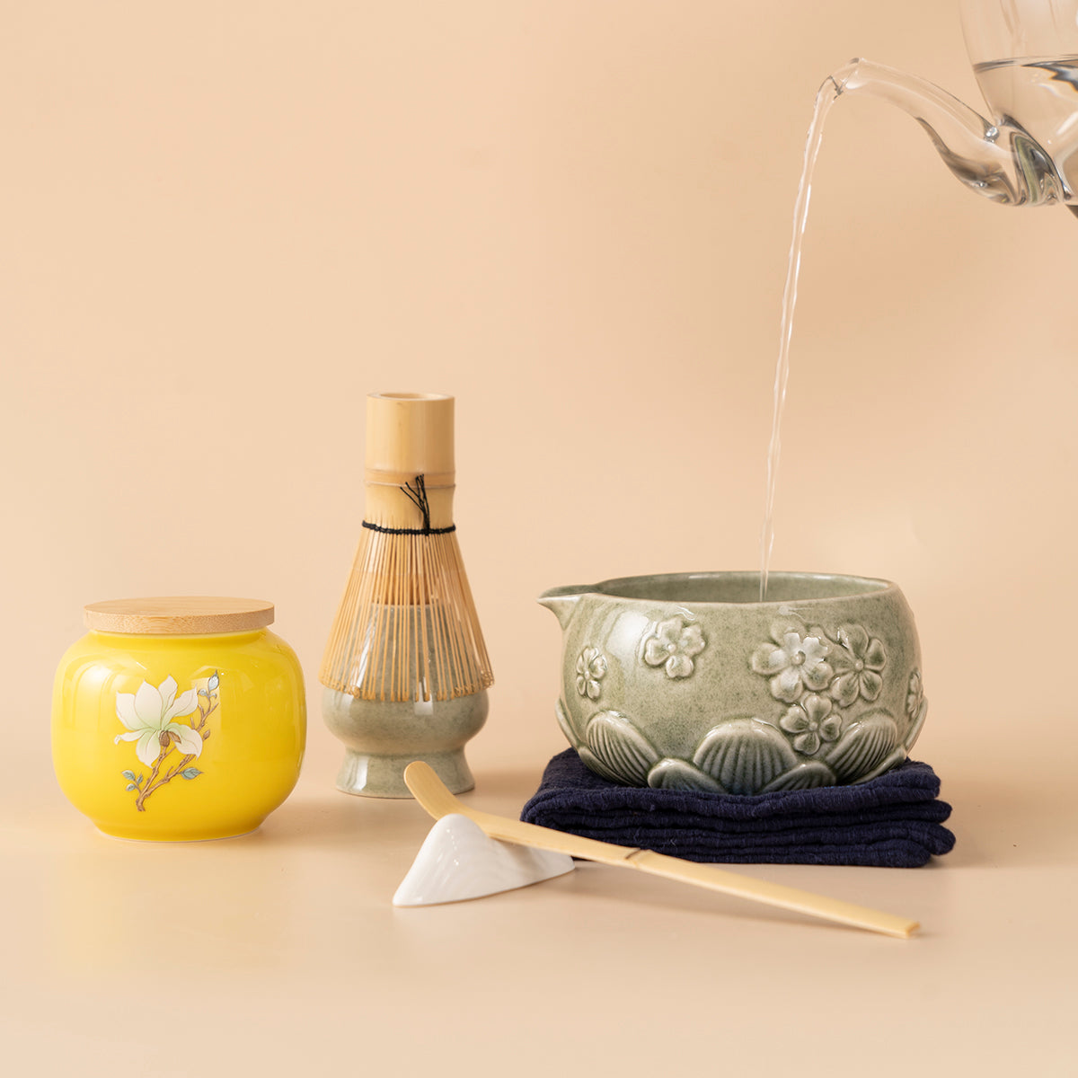 Celadon Matcha Tea Set with Bamboo Whisk and Teacups