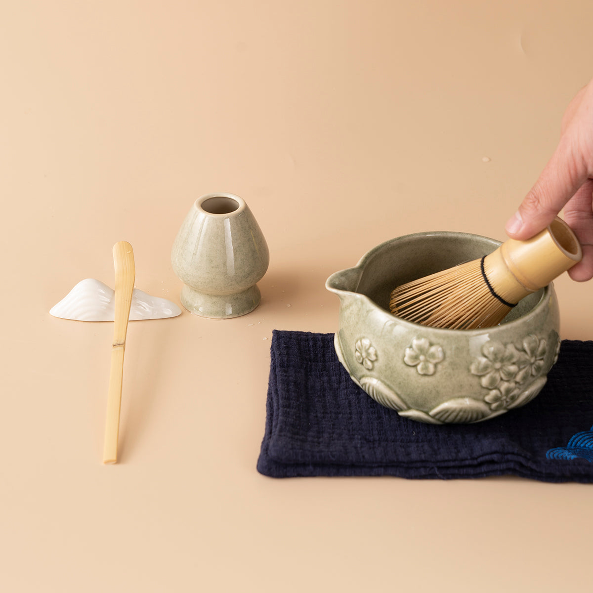 Celadon Matcha Tea Set with Bamboo Whisk and Teacups