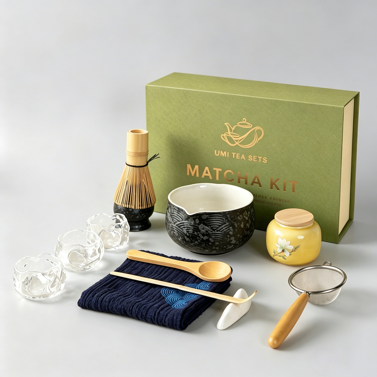 Zen Black Ceramic Matcha Tea Set with Bamboo Whisk and Accessories