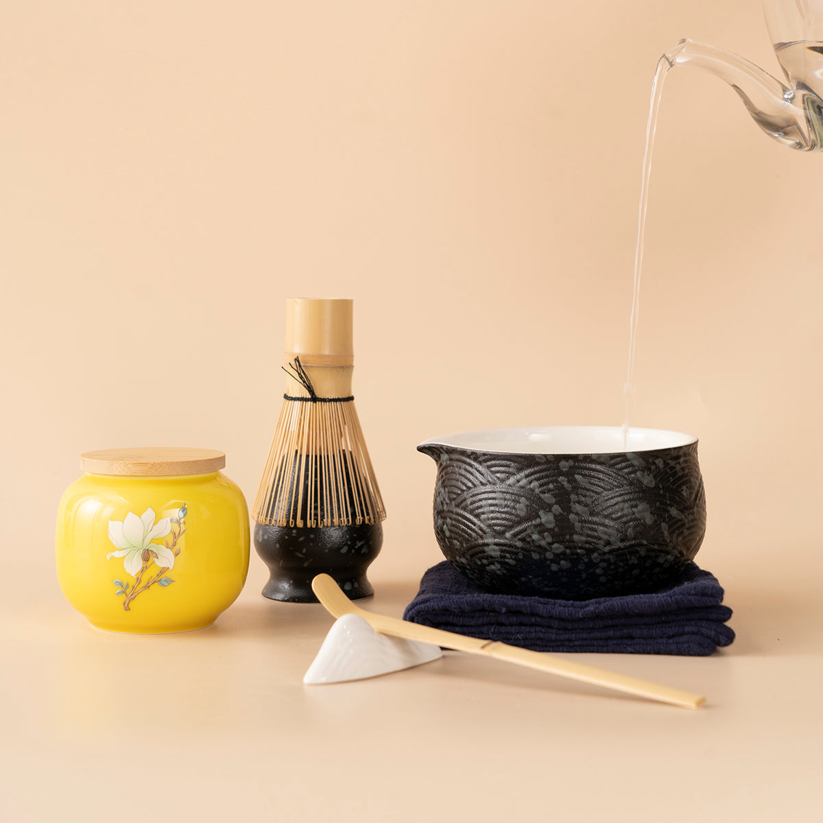 Zen Black Ceramic Matcha Tea Set with Bamboo Whisk and Accessories
