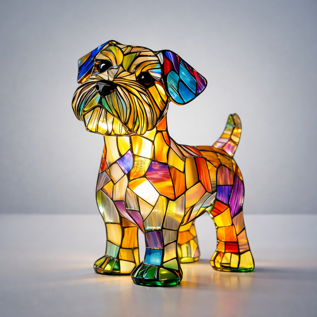 Stained Glass Dog Table Lamp with LED Night Light
