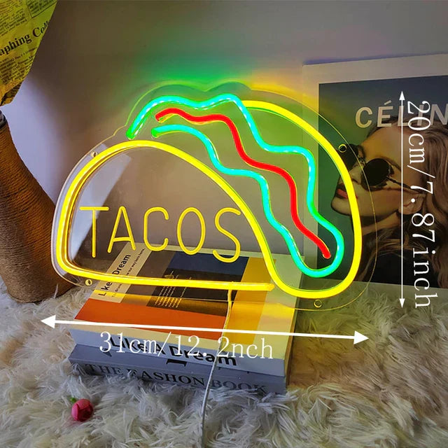 Neon Tacos LED Night Light for Restaurants and Kitchens