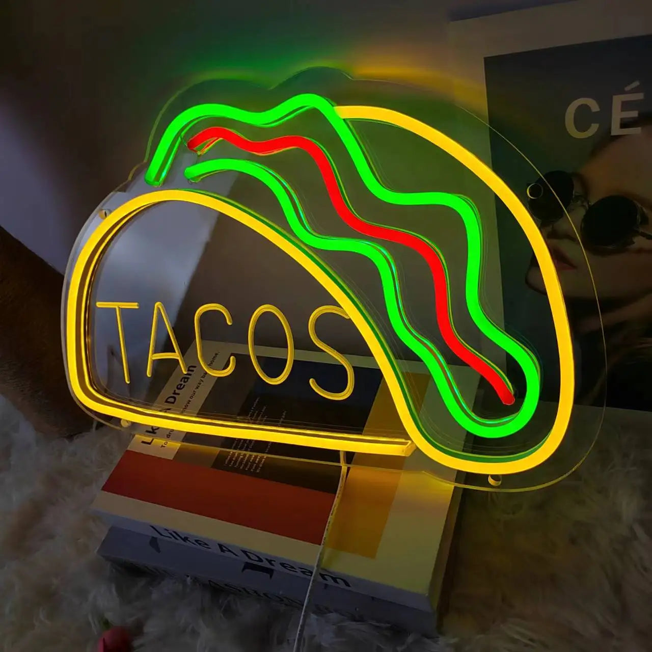 Neon Tacos LED Night Light for Restaurants and Kitchens